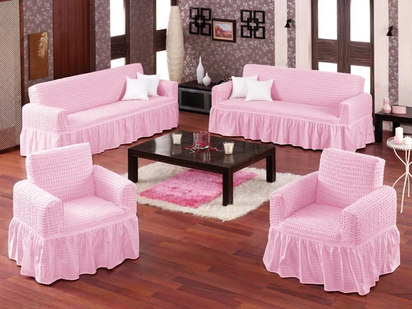 Altın Kelebek Bürümcük Koltuk Örtüsü Maxi Takım (3+3+1+1)-Pembe ürün görseli 1