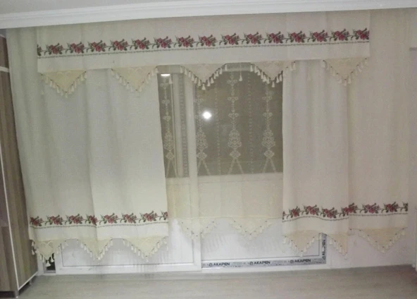 El İşi Dantelli Kanaviçe Buldan Perdesi (215*200) ürün görseli 1