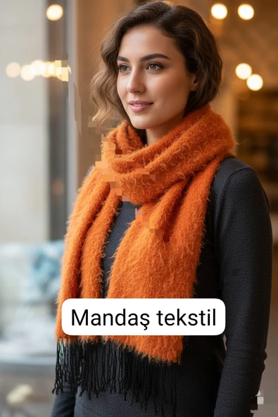 Mandaş Style El Dokuma Angora Bayan Şalı-Hardal ürün görseli 1