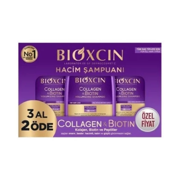 BİOXCİN COLLAGEN & BİOTİN HACİM ŞAMPUAN 3 AL 2 ÖDE 3 X 300 ML ürün görseli 1