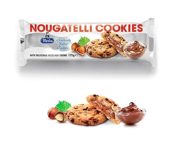 Merba Nougatelli Cookies Bitter Çikolatalı Kakaolu Fındık Kremalı Dolgulu Kurabiye 175 Gr. (1 Paket) ürün görseli 1