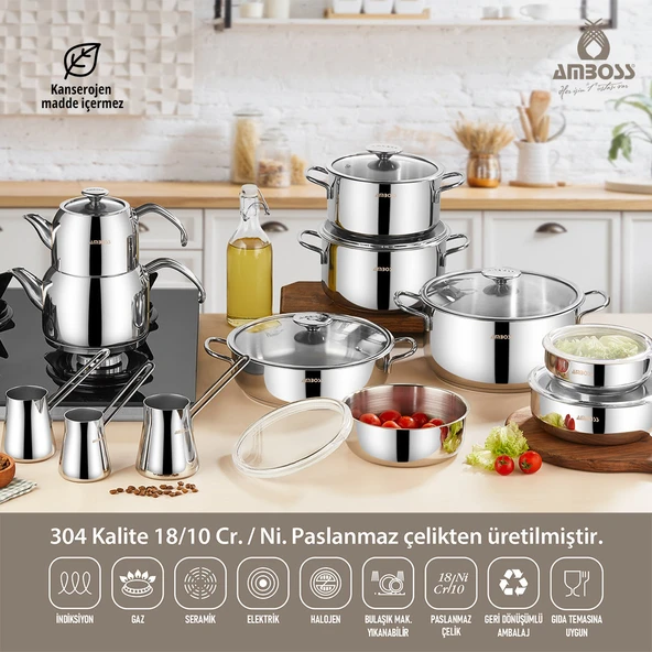 20 Parça Master Prime Paslanmaz Çelik Tencere Çeyiz Seti & Çelik Saklama Kabı ürün görseli 1