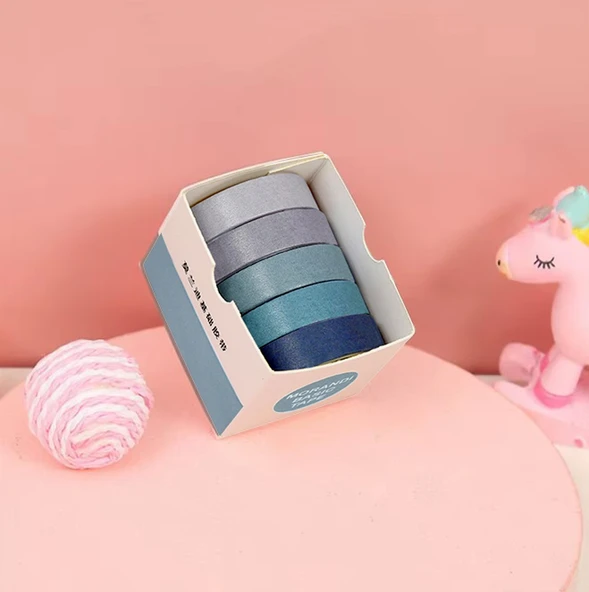 Vintage Washi Tape Bant Yapışkanlı Maskeleme Kağıdı Renkli Bant 5 li - Mavi Tonları N3 ürün görseli 1
