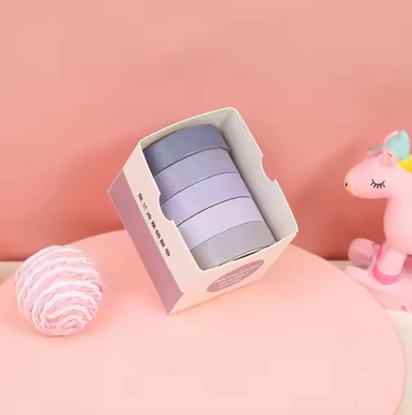 Vintage Washi Tape Bant Yapışkanlı Maskeleme Kağıdı Renkli Bant 5 li - Mor Tonları N1 ürün görseli 1
