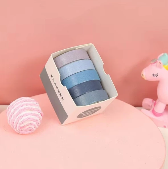 Vintage Washi Tape Bant Yapışkanlı Maskeleme Kağıdı Renkli Bant 5 li - Mor-Mavi Tonları N2 ürün görseli 1