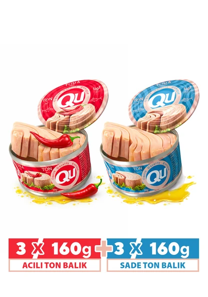 QU ACILI TON BALIĞI 160 GR + QU Sade  TON BALIĞI 160 GR ürün görseli 1