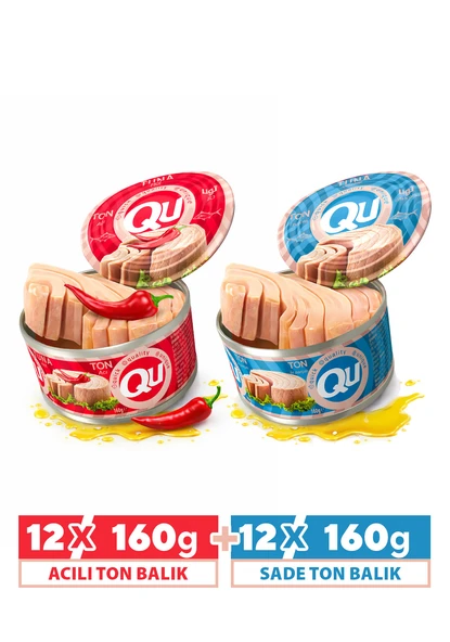 QU ACILI TON BALIĞI 160 GR X12 ADET + QU Sade  TON BALIĞI 160 GR X12 ADET ürün görseli 1