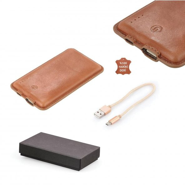 Kutusunda Taba Gerçek Deri Kılıflı 8000 mAh Power Bank Mobil Şarj Cihazı ürün görseli 1