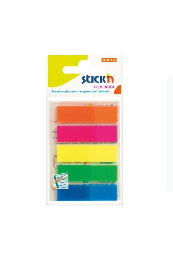 Hopax Stickn İndeks 25 Yaprak 45 x 12 mm Neon 5 Renk (1 Paket 24 Adet) ürün görseli 1