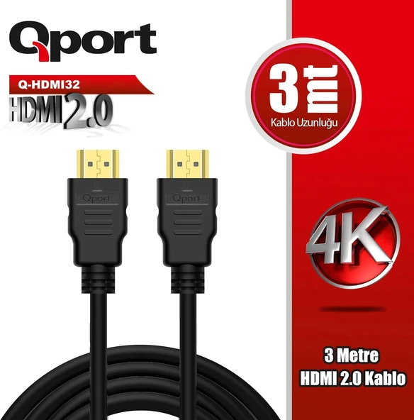 QPORT Q-HDMI32 HDMI 2.0 V ALTIN UÇLU KABLO 3 MT ürün görseli 1