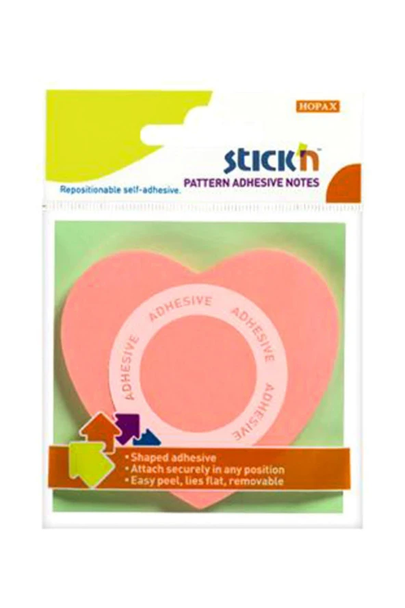 Hopax Stickn Yapışkanlı Not Kağıdı Kalp Şekilli 50 Yaprak 70 x 70 mm Açık Pembe ürün görseli 1