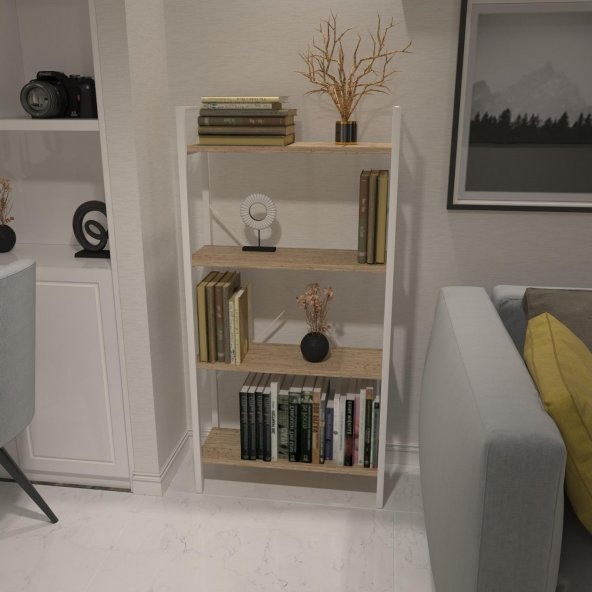 Dekoratif Kitaplık Ahşap Çok Amaçlı Raf Mini Kİtaplık Beyaz ürün görseli 1