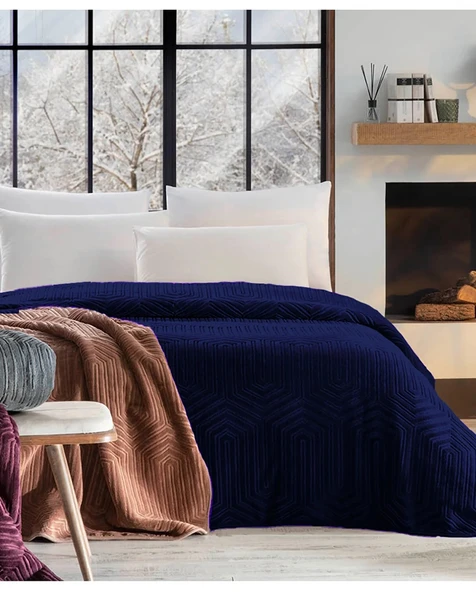 Özdilek Prestige Kalın Embos Çift Kişilik Battaniye (220x240)-Lacivert ürün görseli 1