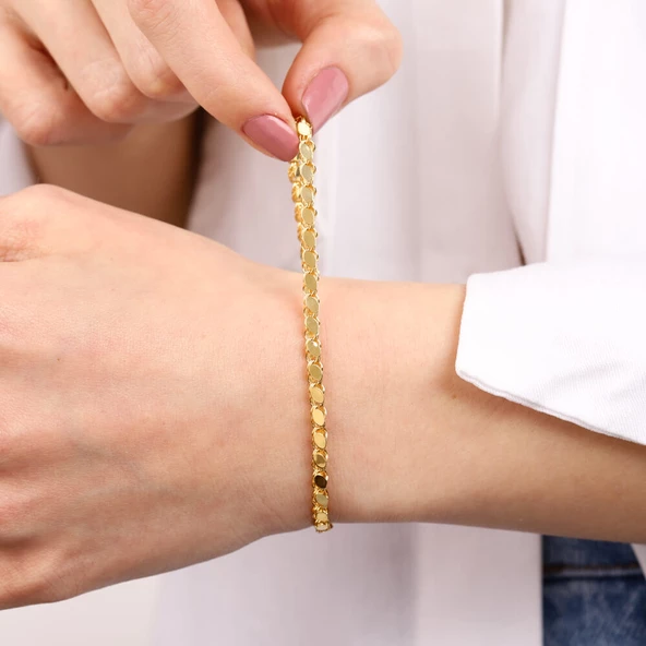 14 Ayar Kırmızı Altın Pullu Bileklik  4 mm - Resim 4