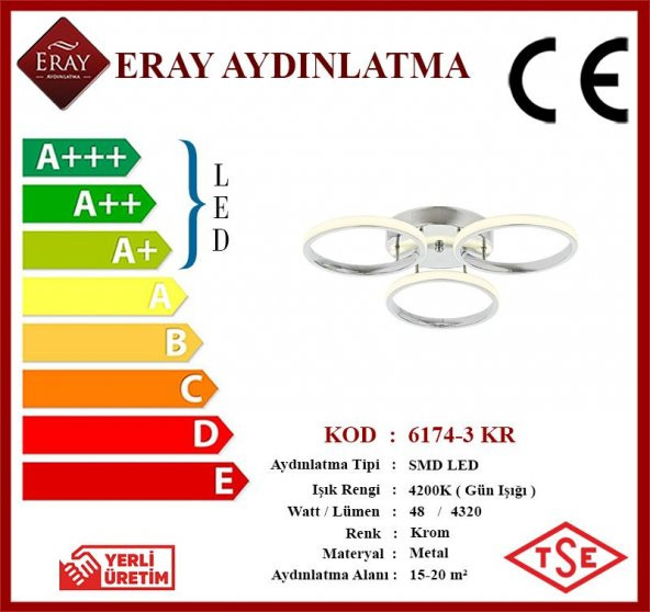 Eray Aydınlatma 6174-3 Krom Led Avize - Resim 3