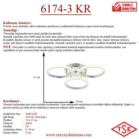 Eray Aydınlatma 6174-3 Krom Led Avize - Resim 4