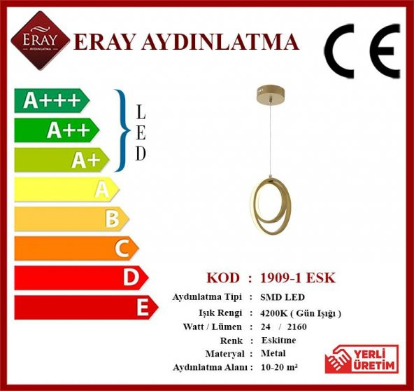 Eray Aydınlatma 1909-1 Eskitme Tekli Led Avize - Resim 4