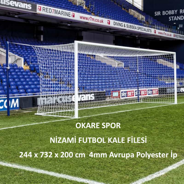 Okare Spor Profesyonel Futbol Nizami Kale Filesi 2,44x 7,32x 2 m - 4 mm Polyester ip ürün görseli 1