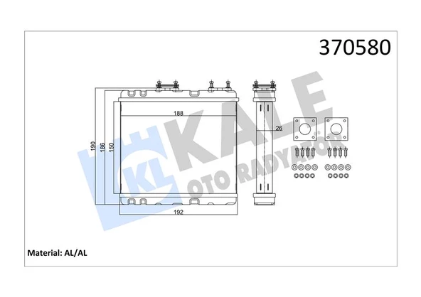 KALORİFER RADYATÖRÜ NISSAN ALMERA 1.4 1.6 95-00 PRIMERA-SUNNY 1.6 2.0 90 SUBARU LEGACY 1.8 2.0 2.2 89-94 BORUSUZ-CONTA CİVATA İLAVELİ BRAZING AL-AL 150x188x26 2714085E00-271401 ürün görseli 1