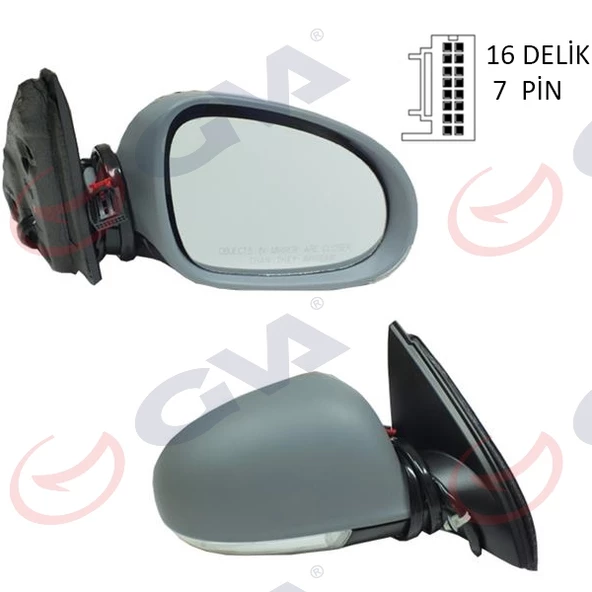 DIŞ DİKİZ AYNASI SAĞ JETTA 04 GOLF V 05 ELEKTRİKLİ ISITMALI SİNYALLİ ASTARLI KONVEKS 7 FİŞ VM-381EHPR ürün görseli 1