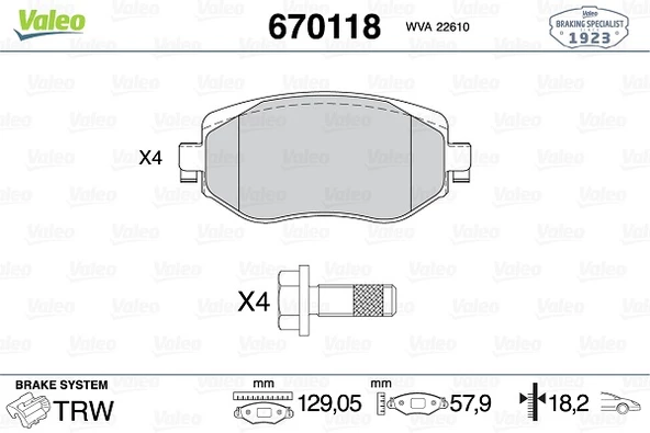 ÖN FREN BALATASI RENAULT MEGANE IV 15 TÜM MOTOR TİPLERİ G:129MM Y:58.4 MM K:18MM ürün görseli 1