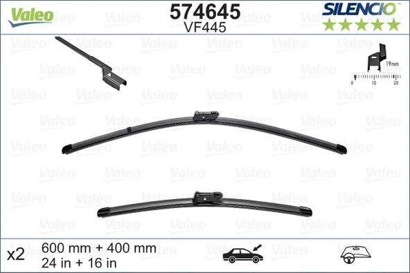 Valeo Silencio X-TRM Flat Blade VM445 X2 600 400 mm REN TWINGO 07 ürün görseli 1