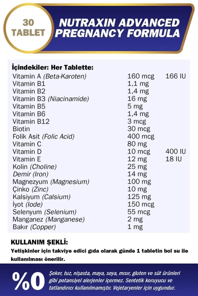 NUTRAXIN PREGNANCY FORMULA 30 TABLET - Resim 2