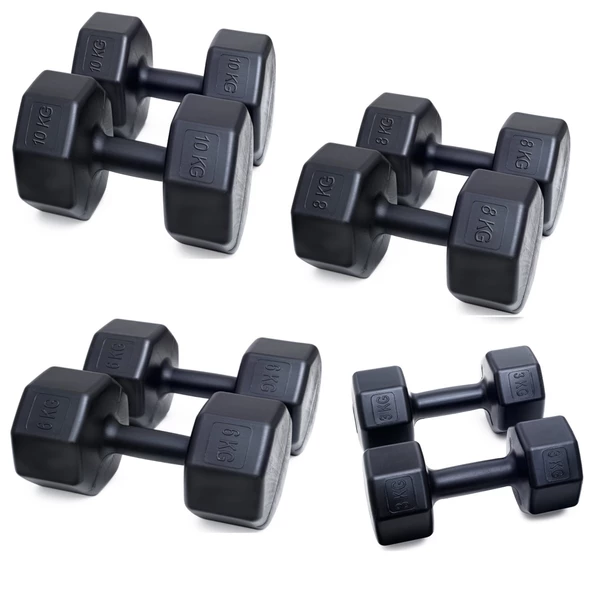 PS SPOR STANDLI EV TİPİ DAMBIL SETİ ( 3 KG + 6 KG + 8 KG + 10 KG + STAND ) ürün görseli 1