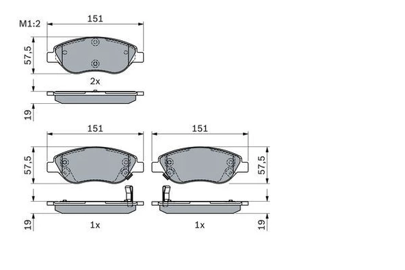 ON BALATA FIAT EGEA 15 1.4 1.5 T4 HIBRIT 1.6 D K:19 MM G:151.1 MM BÜYÜK TİP ürün görseli 1