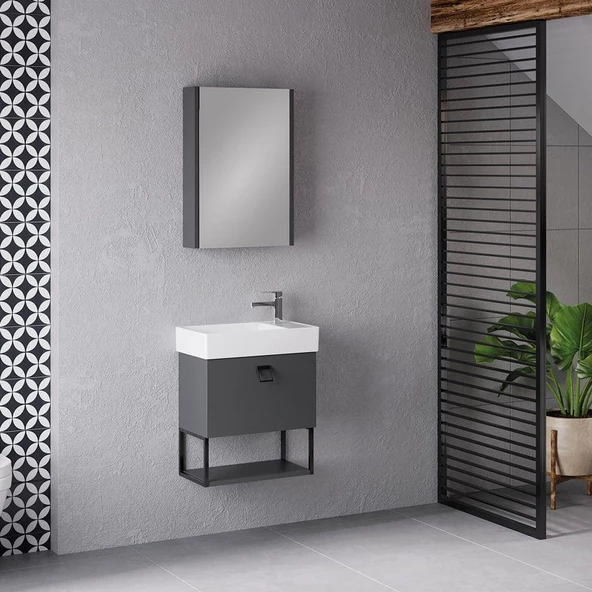 Denko Gloria 50 cm MDF Antrasit Gri Banyo Dolabı Takımı ürün görseli 1