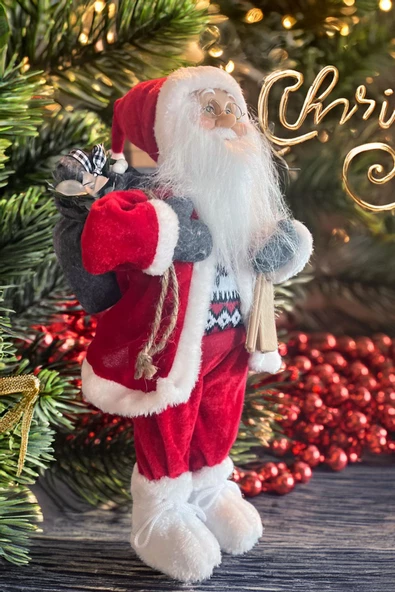 Yılbaşı Süsü Noel Baba Biblo Figür Büyük Boy 45cm -Kayakları, Hediye Çuvalı ve Aksesuarları ile ürün görseli 1
