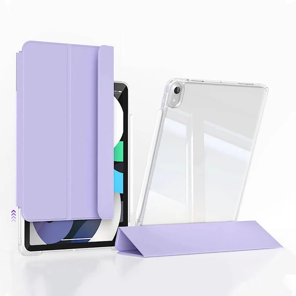 ​​​Apple iPad Air 11 2024 Uyumlu Kılıf Magnetik Ayrılabilen Airbagli Kablosuz Kalem Şarjı-Uyku Modu Sliding Tablet Kılıf ürün görseli 1