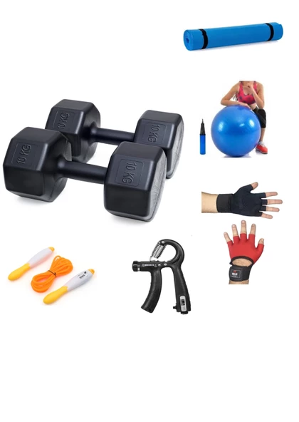 PS SPOR 10 KG DAMBIL X 2 ADET (20 KG) + 5 ÇEŞİT PLASTES VE EGZERSİZ SETİ ürün görseli 1