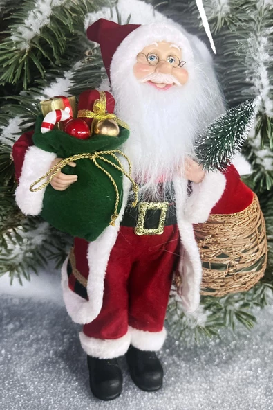 Yılbaşı Süsü Noel Baba Biblo Figür Büyük Boy 45cm -Elinde Çam Ağacı ve Hediye Çuvalı ile ürün görseli 1