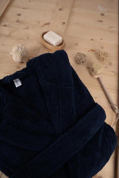 Wellsoft Peluş Yetişkin Kapüşonlu Cepli Bornoz - Resim 7