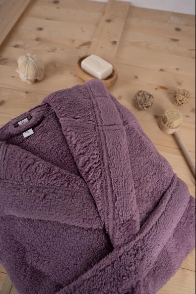Wellsoft Peluş Yetişkin Kapüşonlu Cepli Bornoz - Resim 3