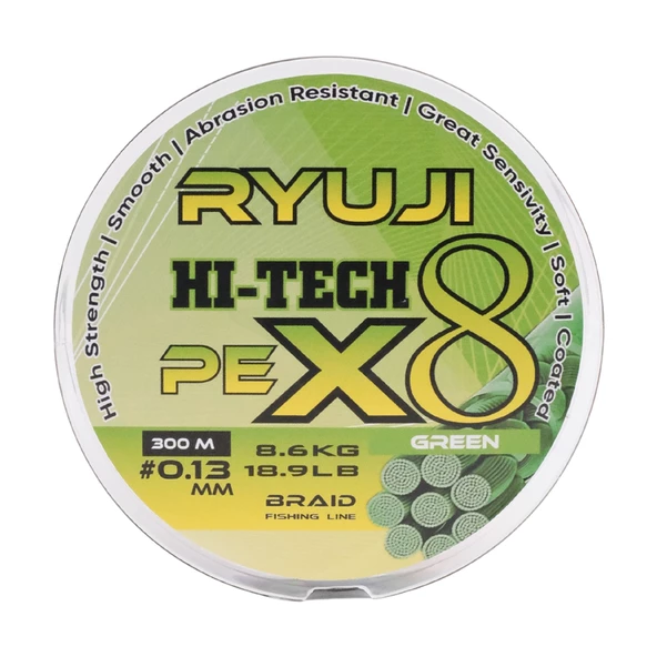 Ryuji HI-Tech PE 8B Green 300m İp Misina Kalınlık (mm) : 0,21mm ürün görseli 1