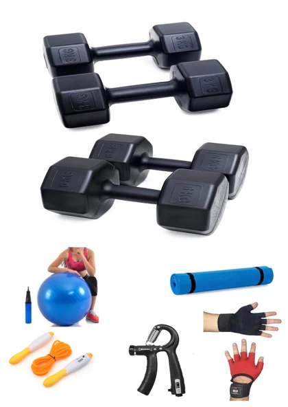 PS SPOR 18 Kg Dambıl Set 6Kg X2 Ad 3Kg X2 Ad + 5 ÇEŞİT EGZERSİZ SETİ ürün görseli 1
