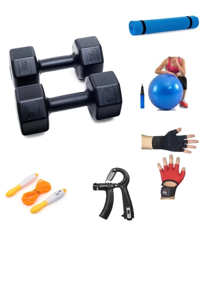 PS SPOR 5 KG DAMBIL X 2 ADET (10 KG) + 5 ÇEŞİT PLASTES VE EGZERSİZ SETİ ürün görseli 1