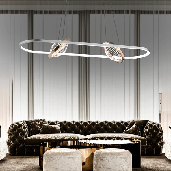 Apliqa Bennan Sıralı 60 Watt Krom Gold Modern Oturma Odası, Yemek Masası Üstü, Salon Led Avize ürün görseli 1