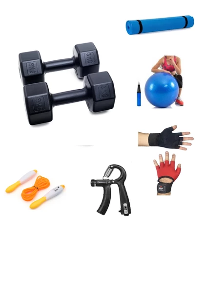 PS SPOR 3 KG DAMBIL X 2 ADET (6 KG) + 5 ÇEŞİT PLASTES VE EGZERSİZ SETİ ürün görseli 1
