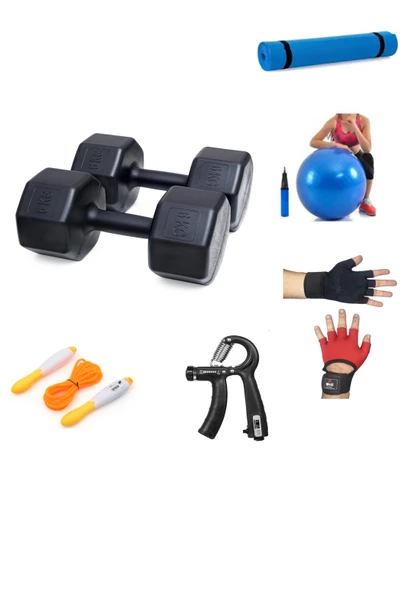 PS SPOR 6 KG DAMBIL X 2 ADET (12 KG) + 5 ÇEŞİT PLASTES VE EGZERSİZ SETİ ürün görseli 1