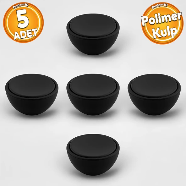 Piyano Polimer Düğme Kulp İçbükey Mat Siyah Dolap Mobilya Mutfak Dolabı Çekmece Kulpu Kulbu 5 ADET ürün görseli 1
