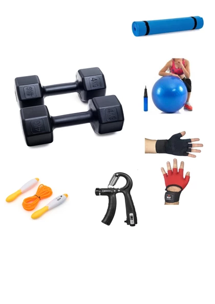 PS SPOR 4 KG DAMBIL X 2 ADET (8 KG) + 5 ÇEŞİT PLASTES VE EGZERSİZ SETİ ürün görseli 1