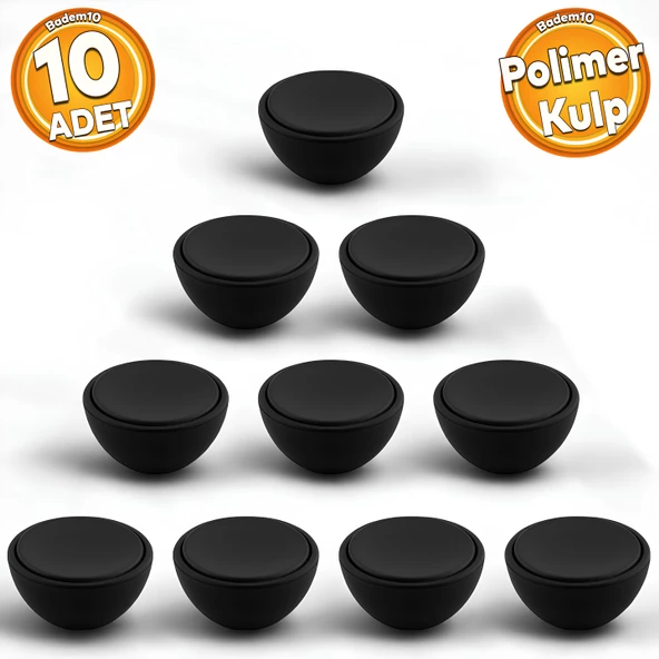 Piyano Polimer Düğme Kulp İçbükey Mat Siyah Dolap Mobilya Mutfak Dolabı Çekmece Kulpu Kulbu 10 ADET ürün görseli 1