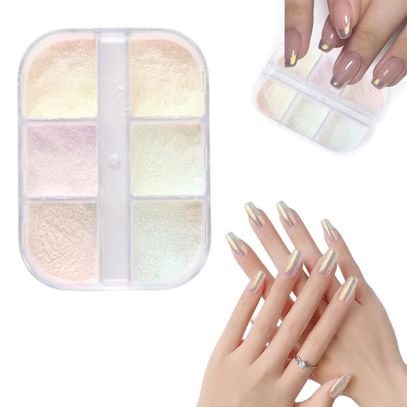 Nail Art Tırnak Süsleme İnci Tozu 6lı Set Ayna Tozu ürün görseli 1