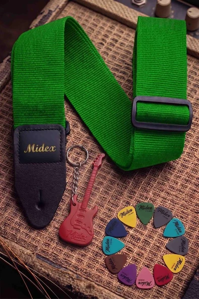 Midex ASM-26GR Gitar Omuz Askısı Yeşil Renk 89-155cm (Pena Hediye) ürün görseli 1