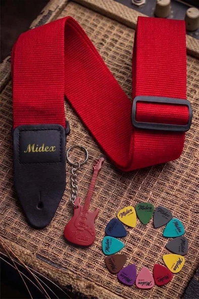 Midex ASM-26RD Gitar Omuz Askısı Kırmızı Renk 89-155cm (Pena Hediye) ürün görseli 1