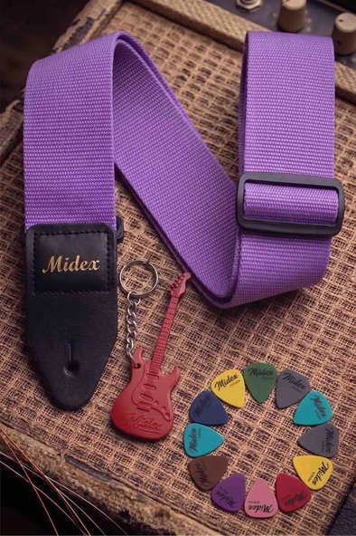 Midex ASM-26PU Gitar Omuz Askısı Lila Renk 89-155cm (Pena Hediye) ürün görseli 1