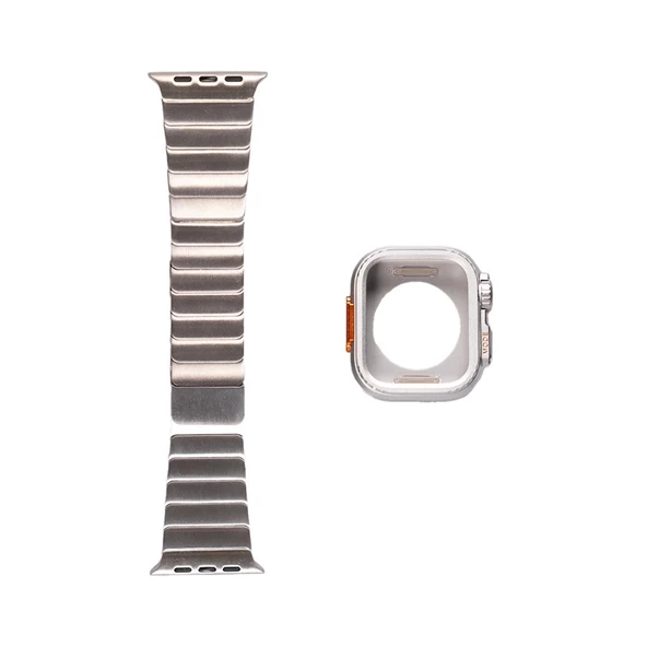 Apple Watch Ultra 49mm Uyumlu KRD-126 Sert Kasa Koruyuculu Metal Kordon ürün görseli 1